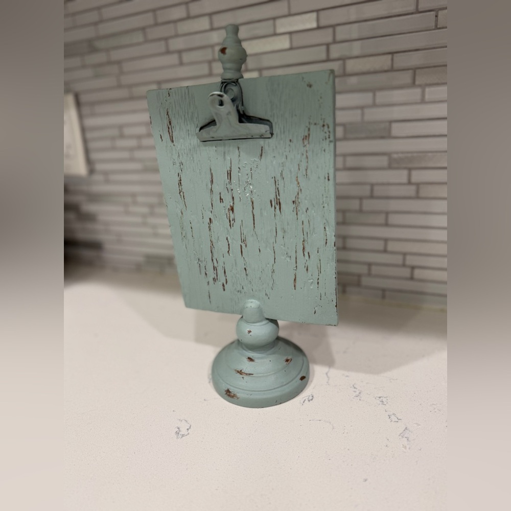 Rustic Teal Distressed Wooden Clip Stand Sign Holder - Picture 2 of 5